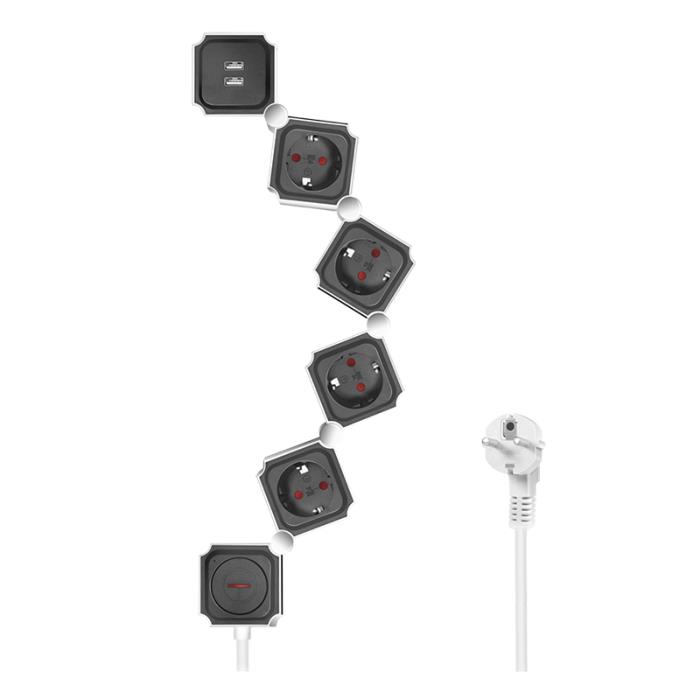 Flexible Socket 4 x Schuko with 2 x USB Logilink LPS276U 1,5m